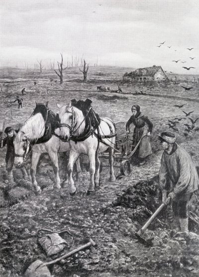 Farmers working Ruined Fields by Amedee Forestier
